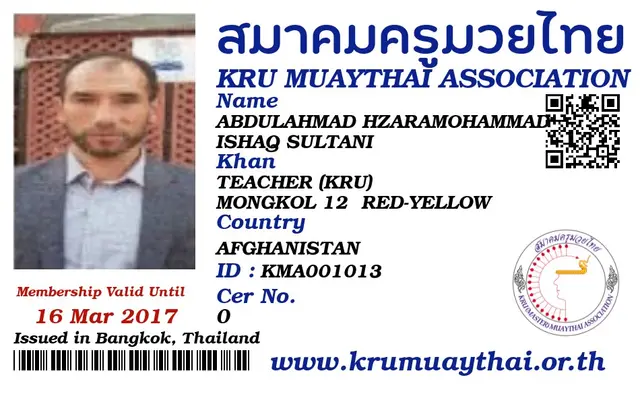 ABDULAHMAD HZARAMOHAMMAD ISHAQ SULTANI KMA card